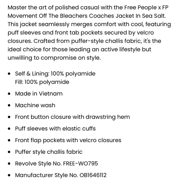 Free People Movement Off the Bleachers Coaches Jacket in Sea Salt Size Small NWT - Picture 11 of 12